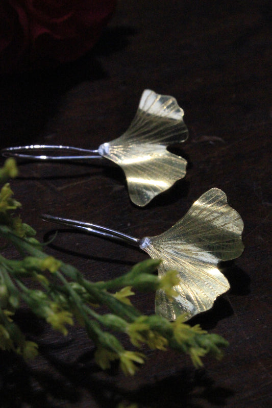 Brass Ginkgo Leaf Earrings
