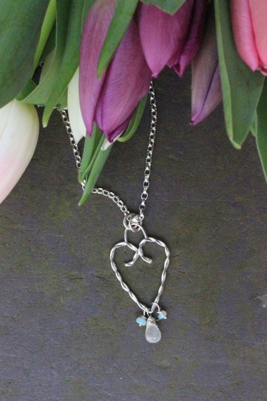 Twisted Heart Pendant – Opal and Moonstone
